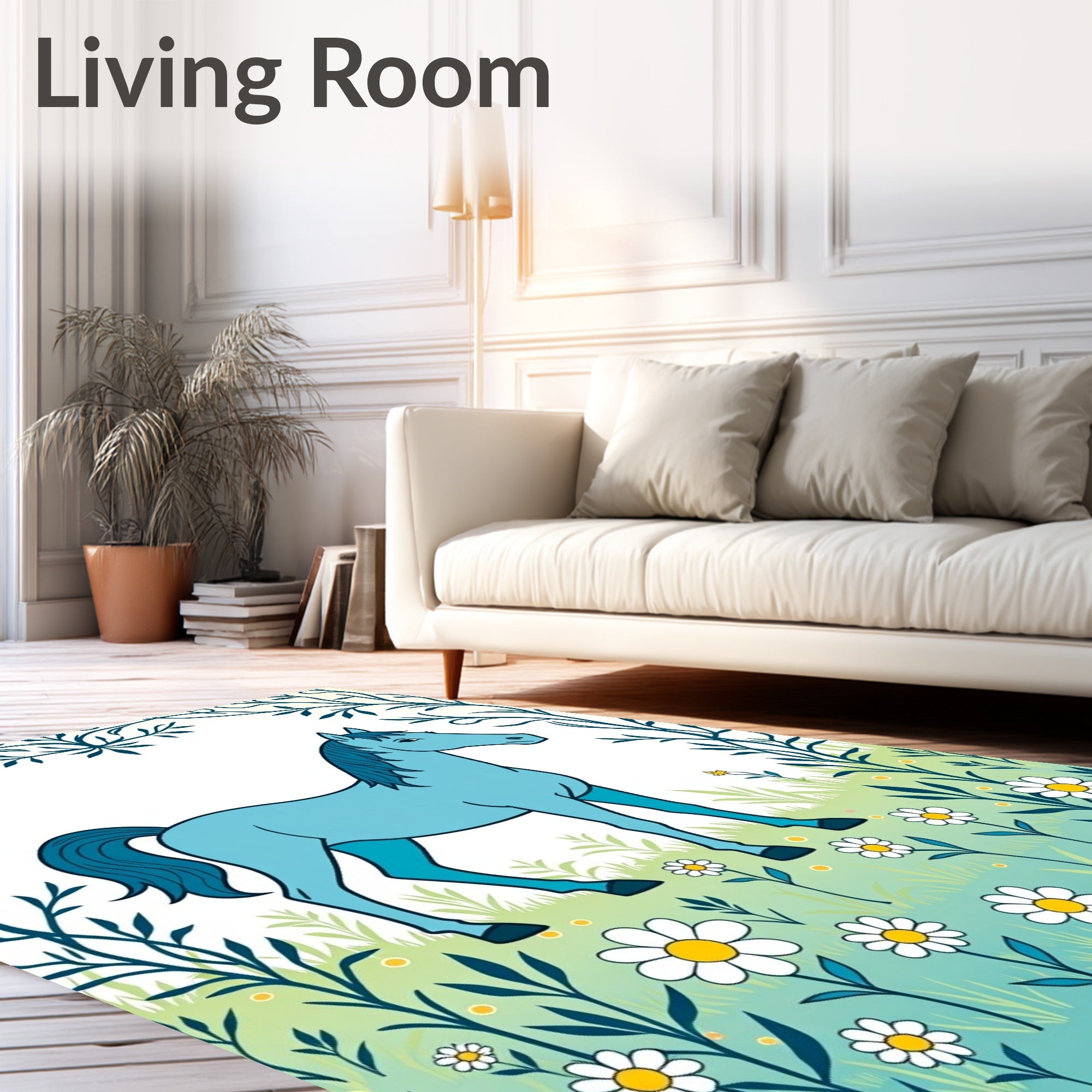 Cerulean Horse Meadow Daisy Border Rug