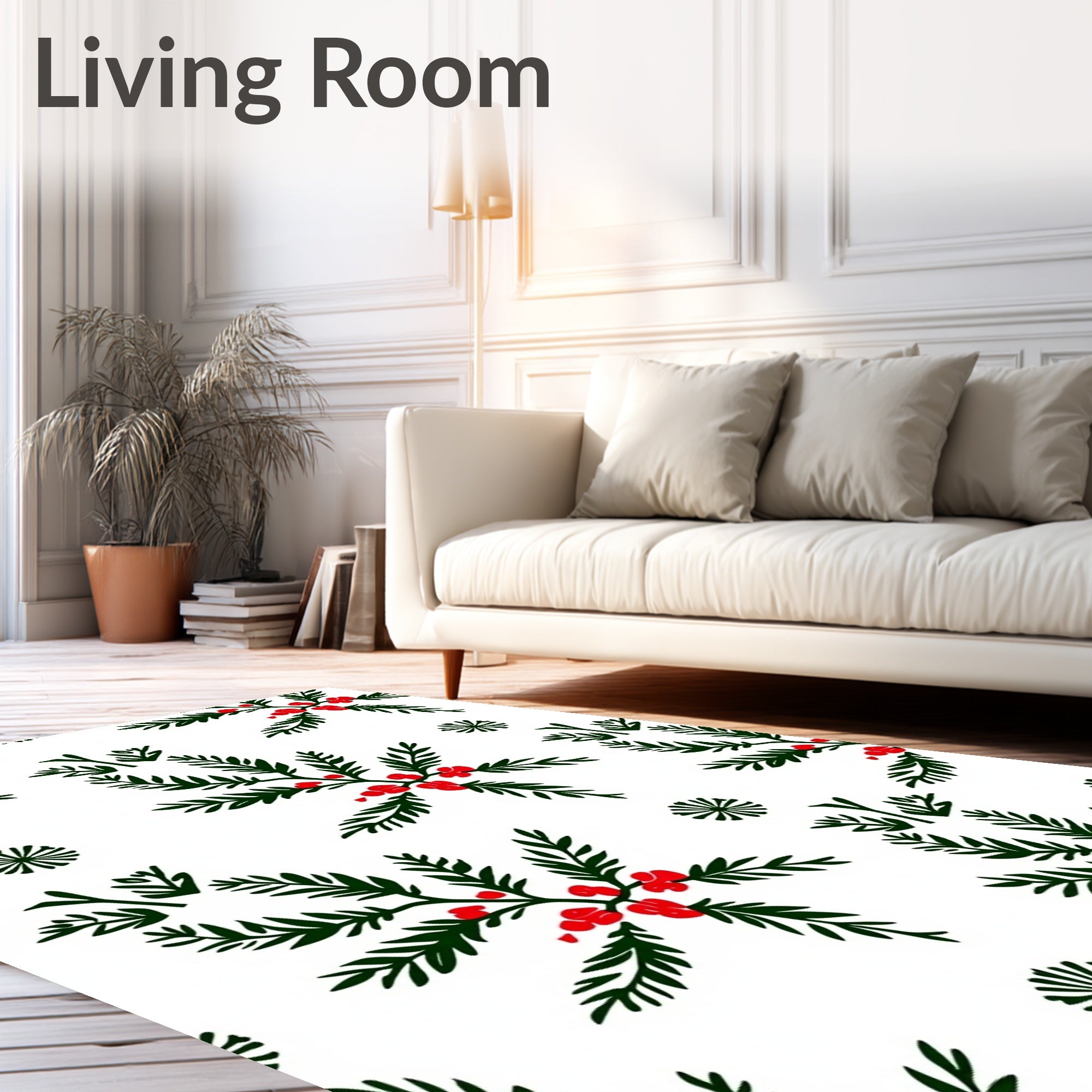 Green Evergreen Berry Sprig Cluster Rug