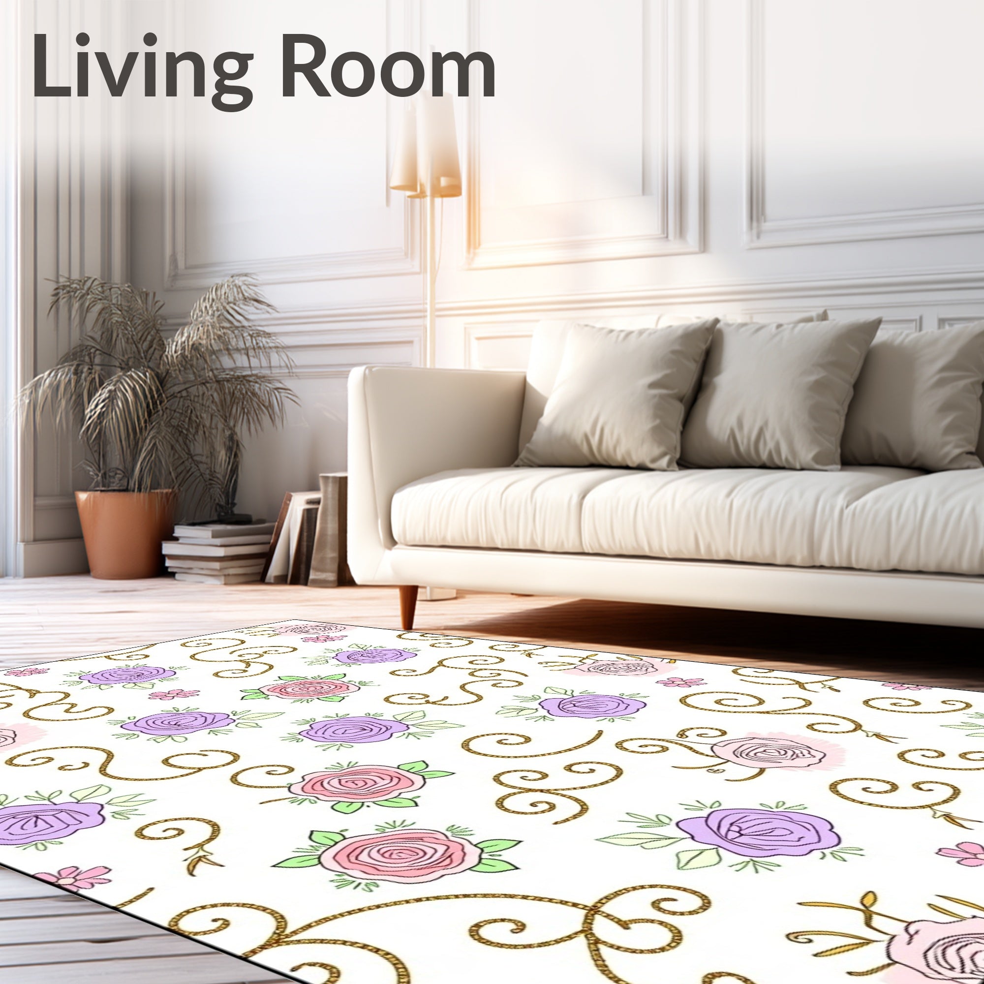 Pastel Roses Swirls Garden Rug