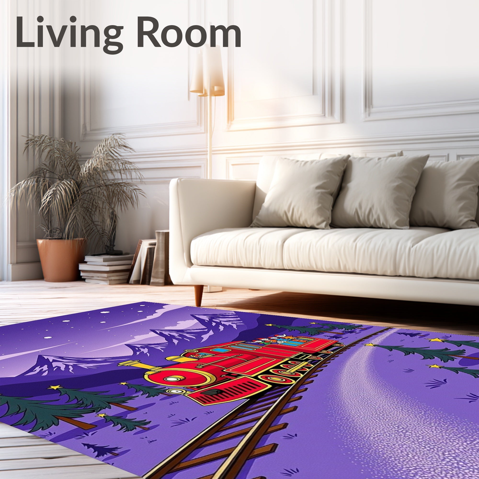 Whimsical Red Train Night Journey Rug