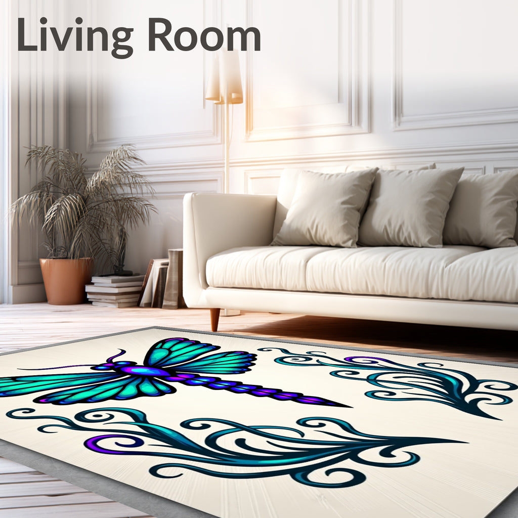 Iridescent Teal Blue Dragonfly Art Rug