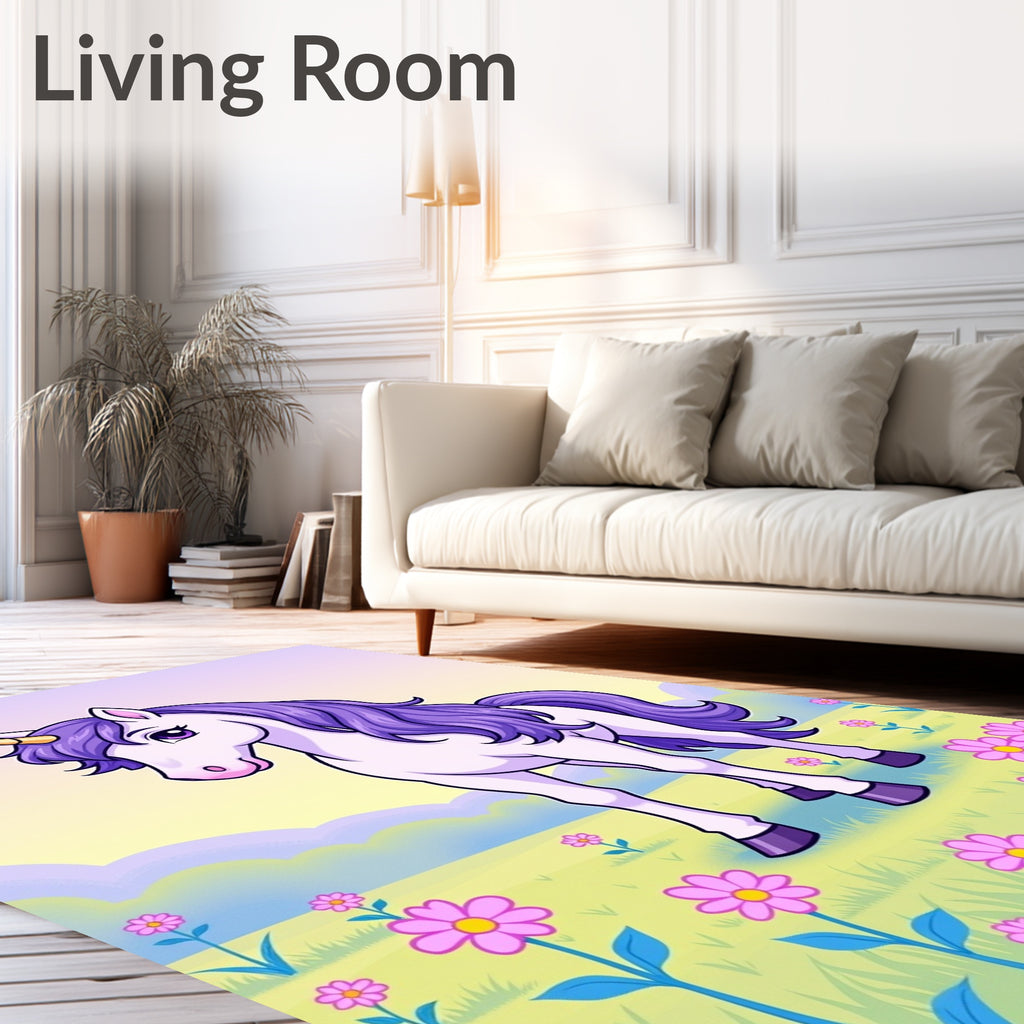 Magical Unicorn in Pink Daisy Meadow Rug