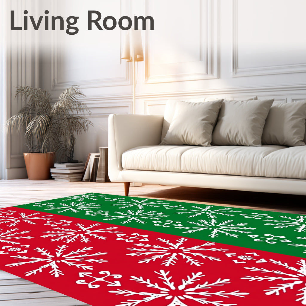 Red Green Snowflake Holiday Rug