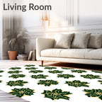 Dark Green Floral Starburst Rug