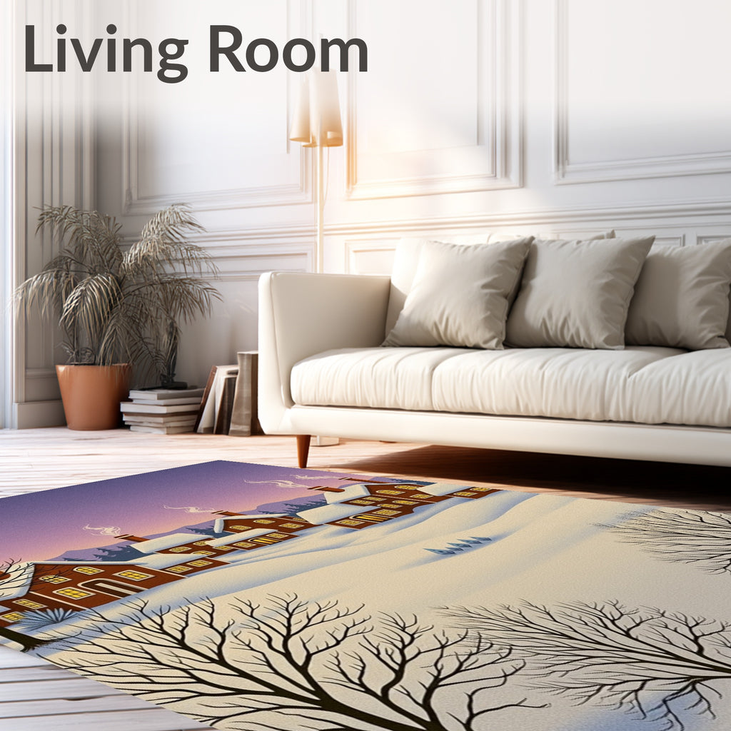 Cozy Winter Village Smoke Sky Scene Rug