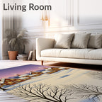 Cozy Winter Village Smoke Sky Scene Rug