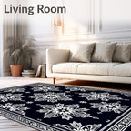 Ornate Midnight White Floral Medallion Rug