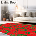 Red Green Leaf Berry Wreath Rug