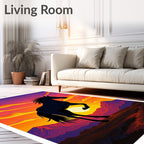Majestic Black Stallion Sunset Mountains Rug