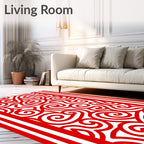 Red White Swirl Border Ribbon Rug