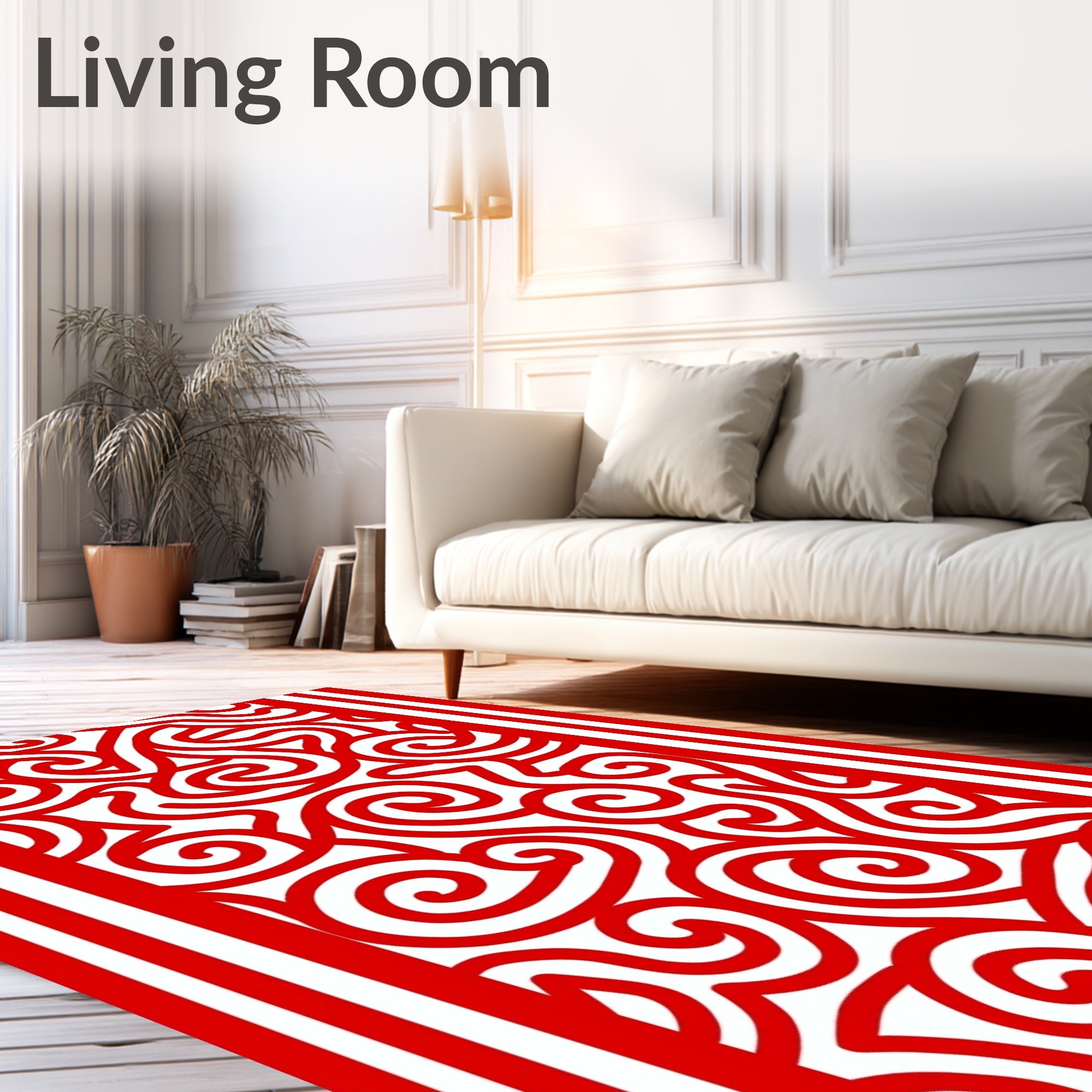 Red White Swirl Border Ribbon Rug