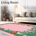 Whimsical Green Leaf Mushroom Border Rug