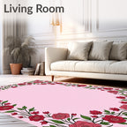 Romantic Red Rose Garland Border Rug