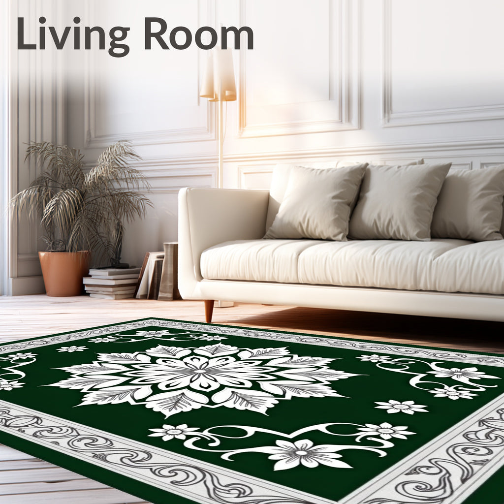 Deep Green Floral Symmetry Central Rug