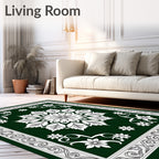 Deep Green Floral Symmetry Central Rug