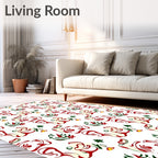 Red Cream Abstract Swirl Medallion Rug