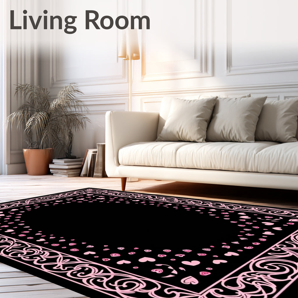 Pink Heart Swirl Border Rug