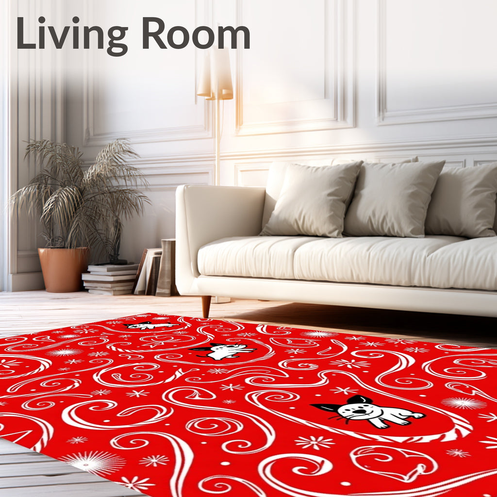 Holiday Red White Puppy Swirls Rug