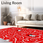 Holiday Red White Puppy Swirls Rug