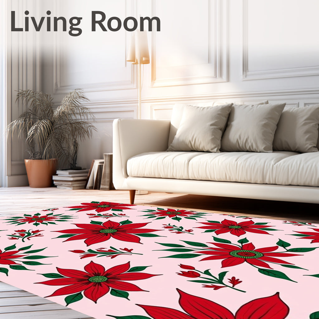 Red Floral Garland Poinsettia Rug