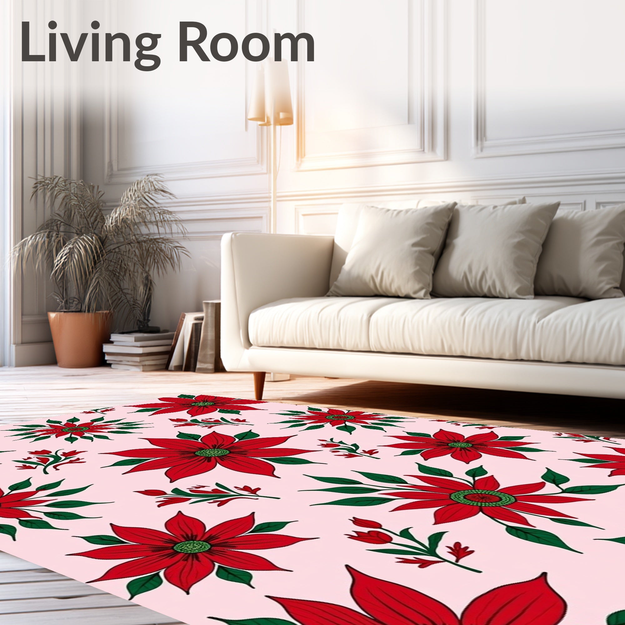 Red Floral Garland Poinsettia Rug