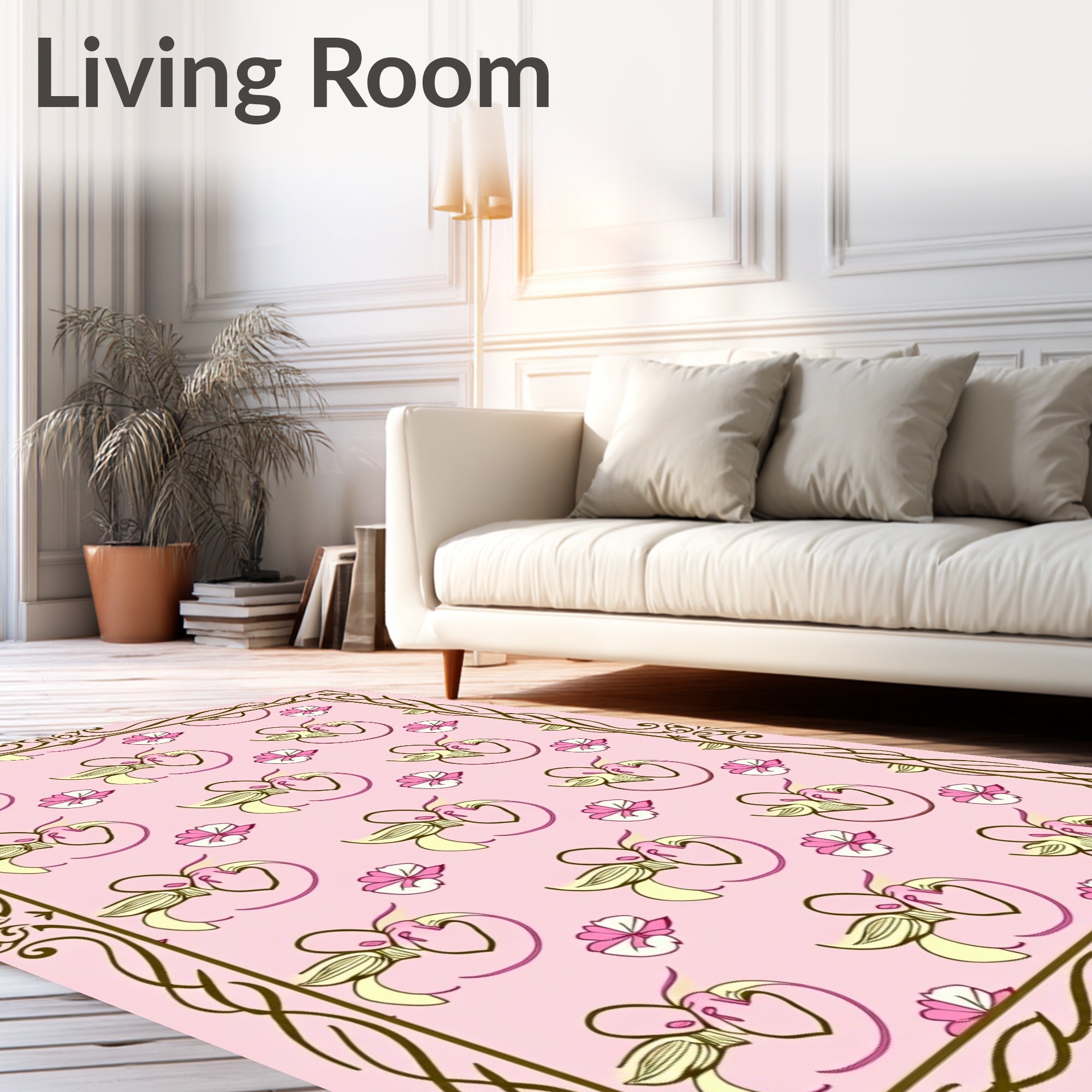 Soft Pink Floral Heart Swirl Rug
