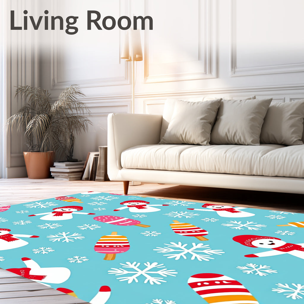 Whimsical Snowman Ice Pop Snowflakes Rug