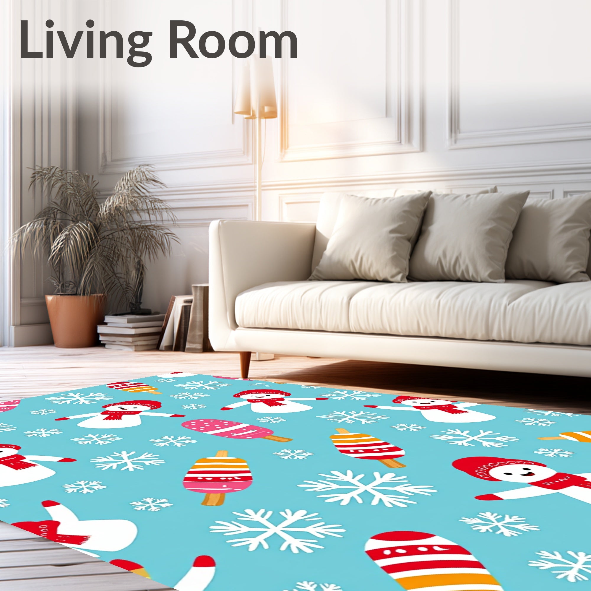 Whimsical Snowman Ice Pop Snowflakes Rug