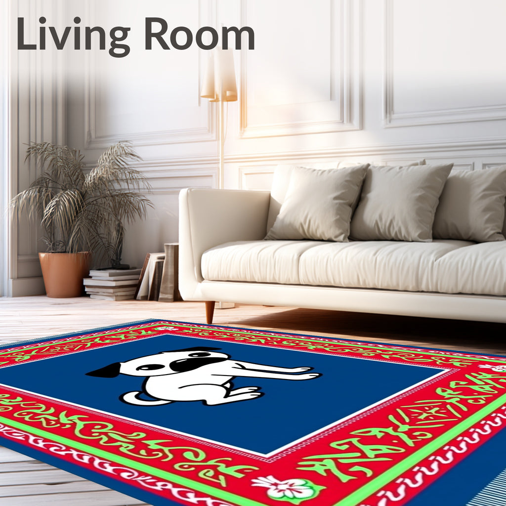 Cute Pug Dog Blue Border Rug