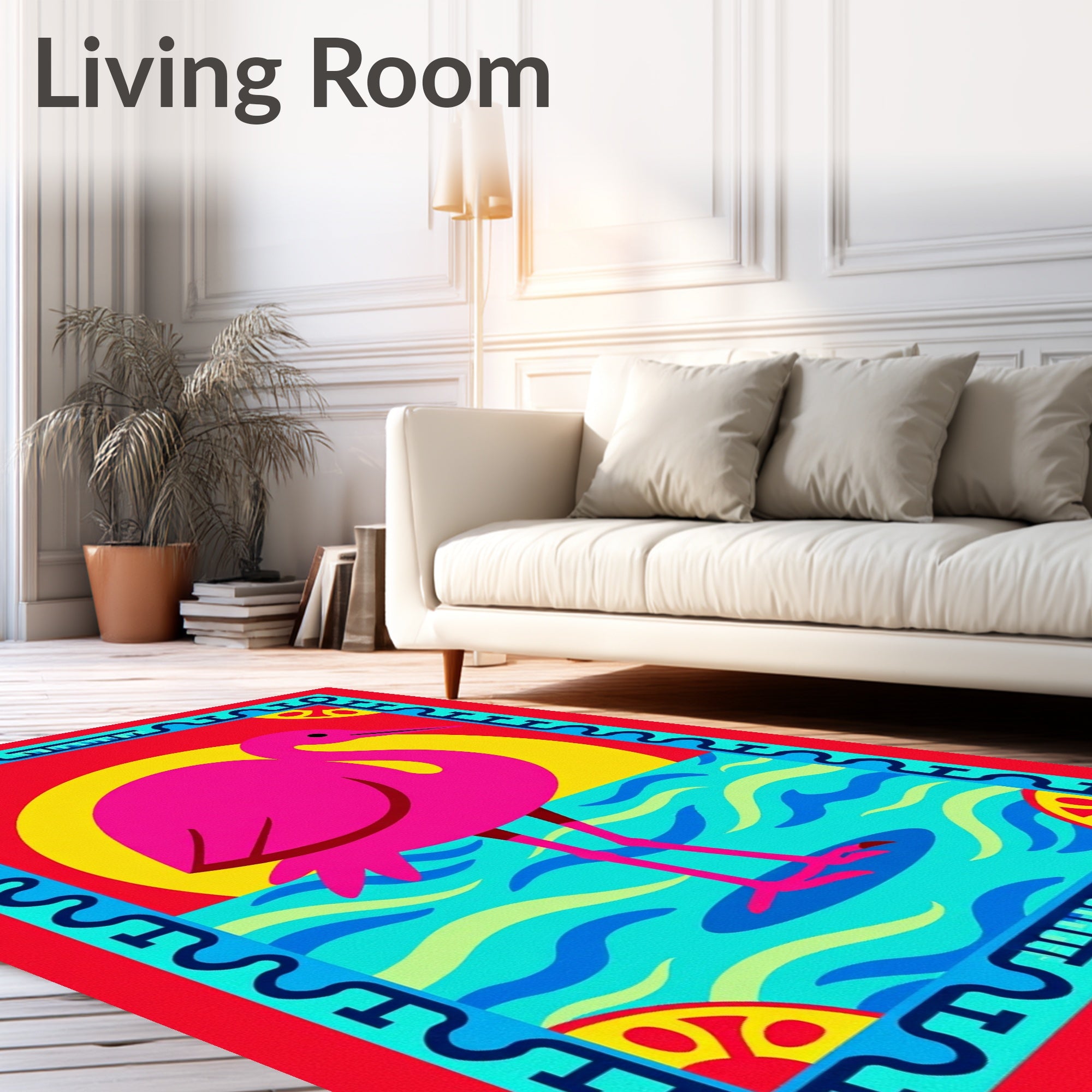 Pink Flamingo Sun Water Medallion Rug
