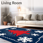 Crimson Tree White Snowflakes Midnight Blue Rug