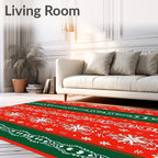 Crimson And Green Festive Snowflakes Rug