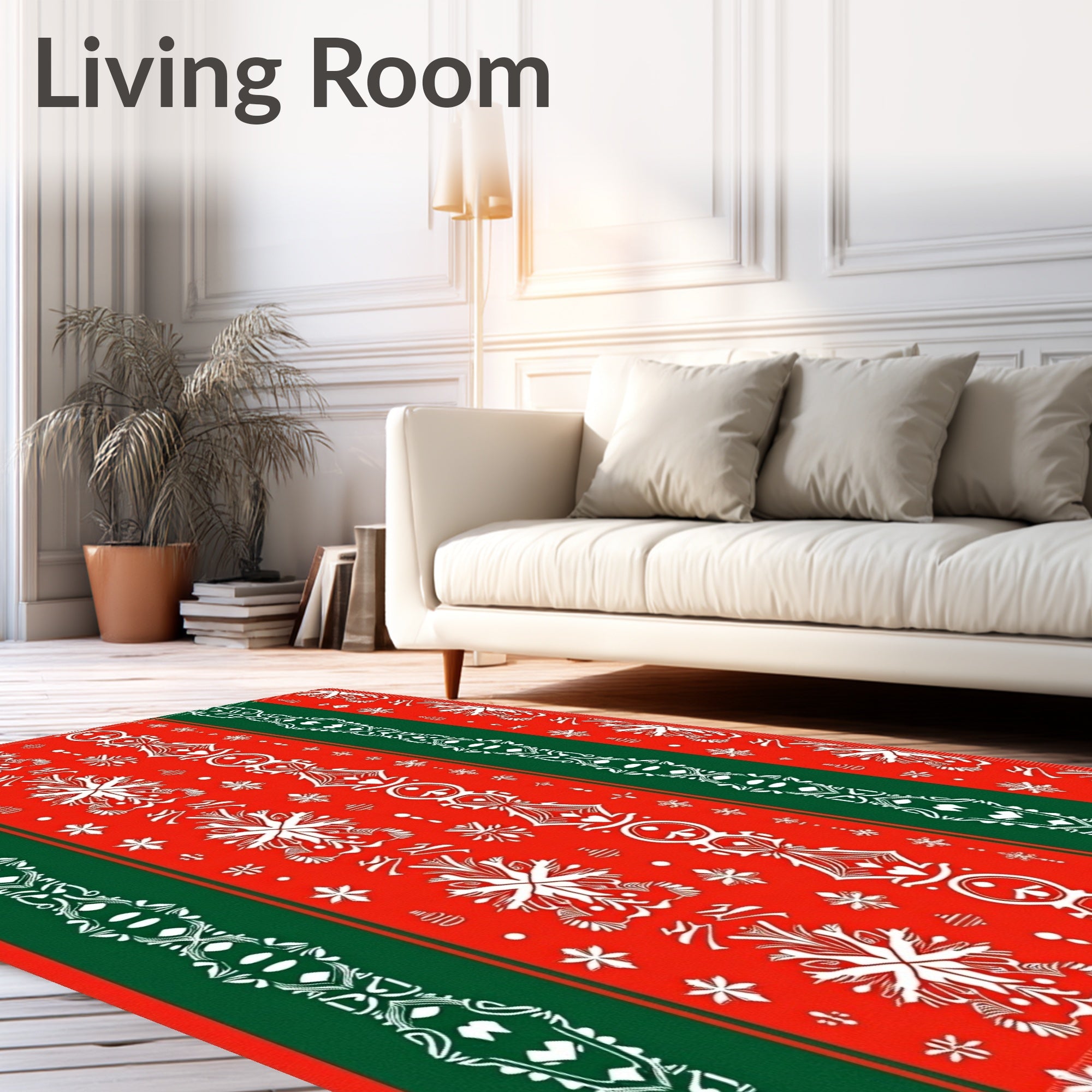 Crimson And Green Festive Snowflakes Rug