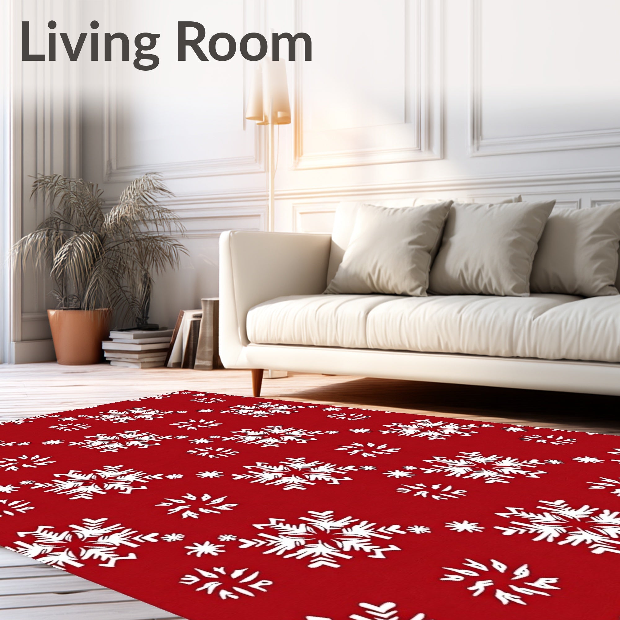 Red White Snowflake Holiday Repeat Rug