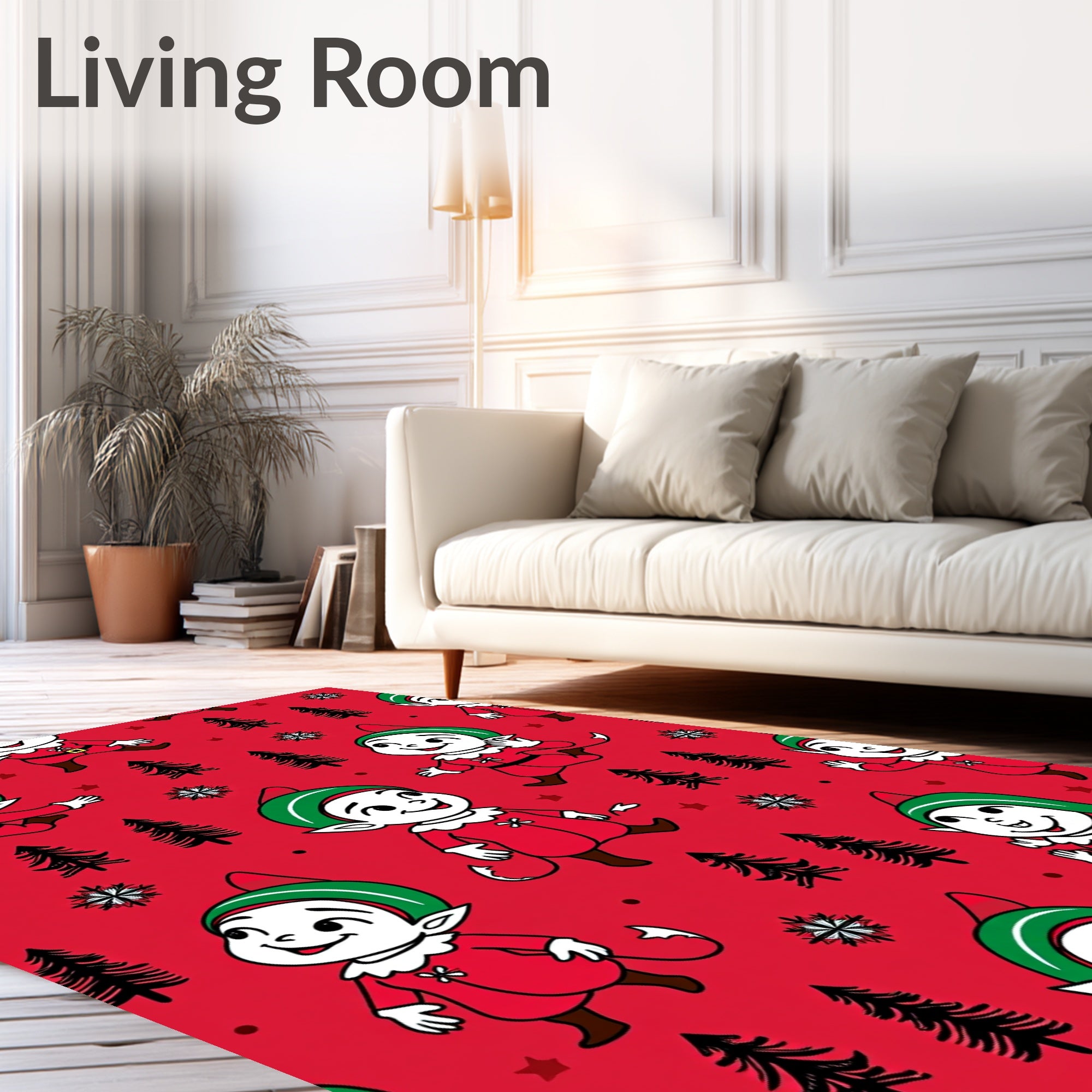 Christmas Elves Red Holiday Repeat Rug