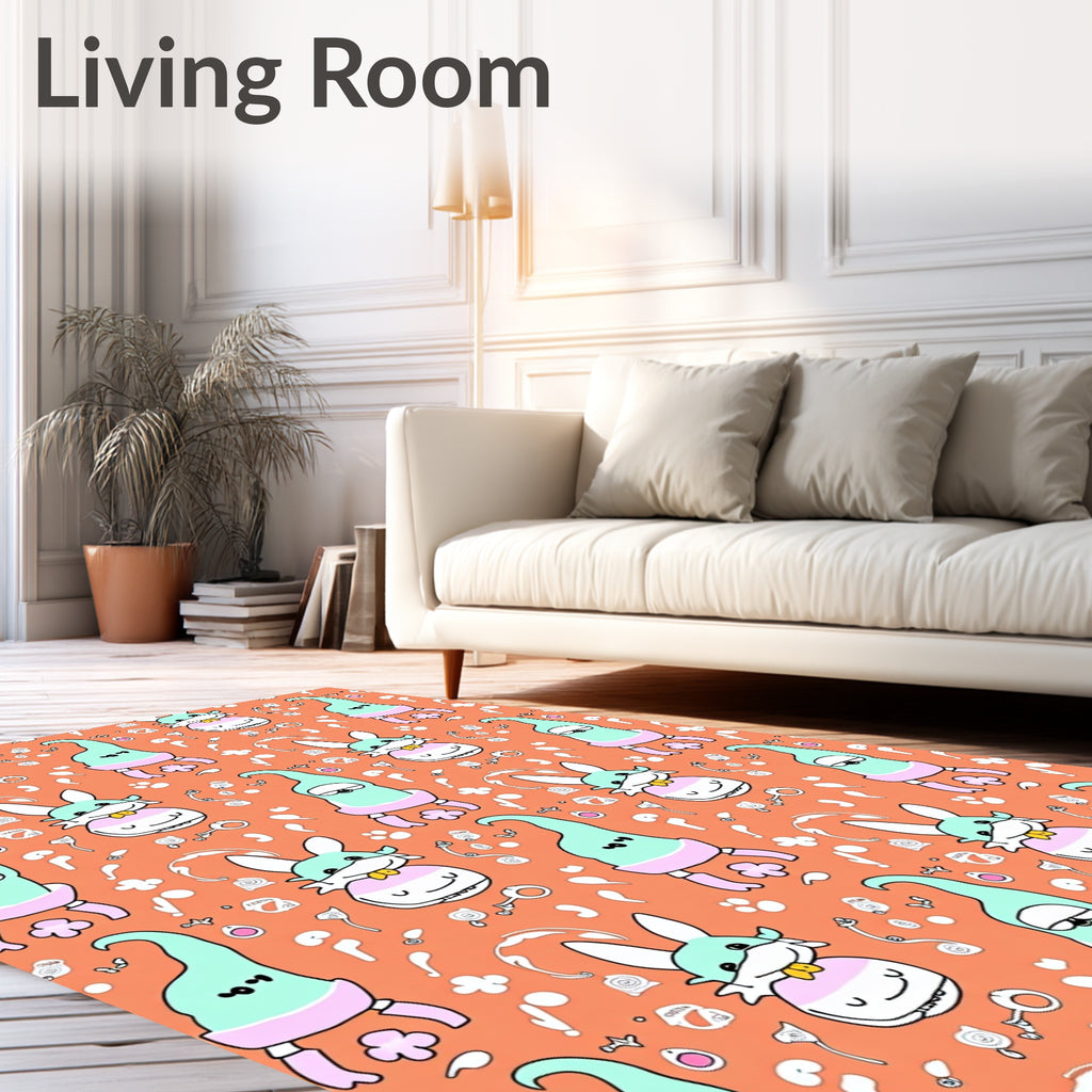 Whimsical Mint Bunny Cloud Characters Rug