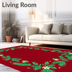 Festive Green Pine Holiday Ornaments Red Rug