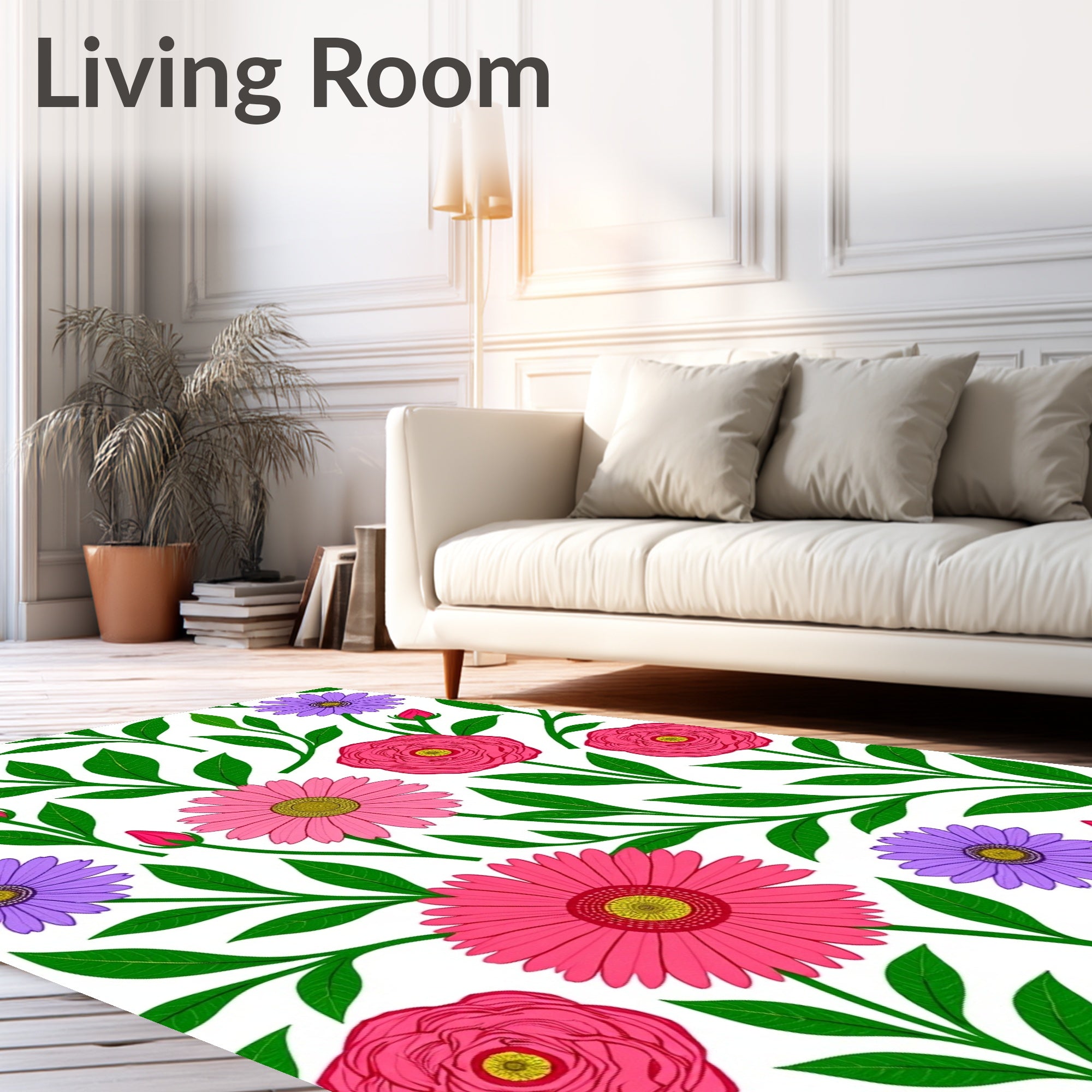 Vibrant Pink Purple Floral Branches Rug