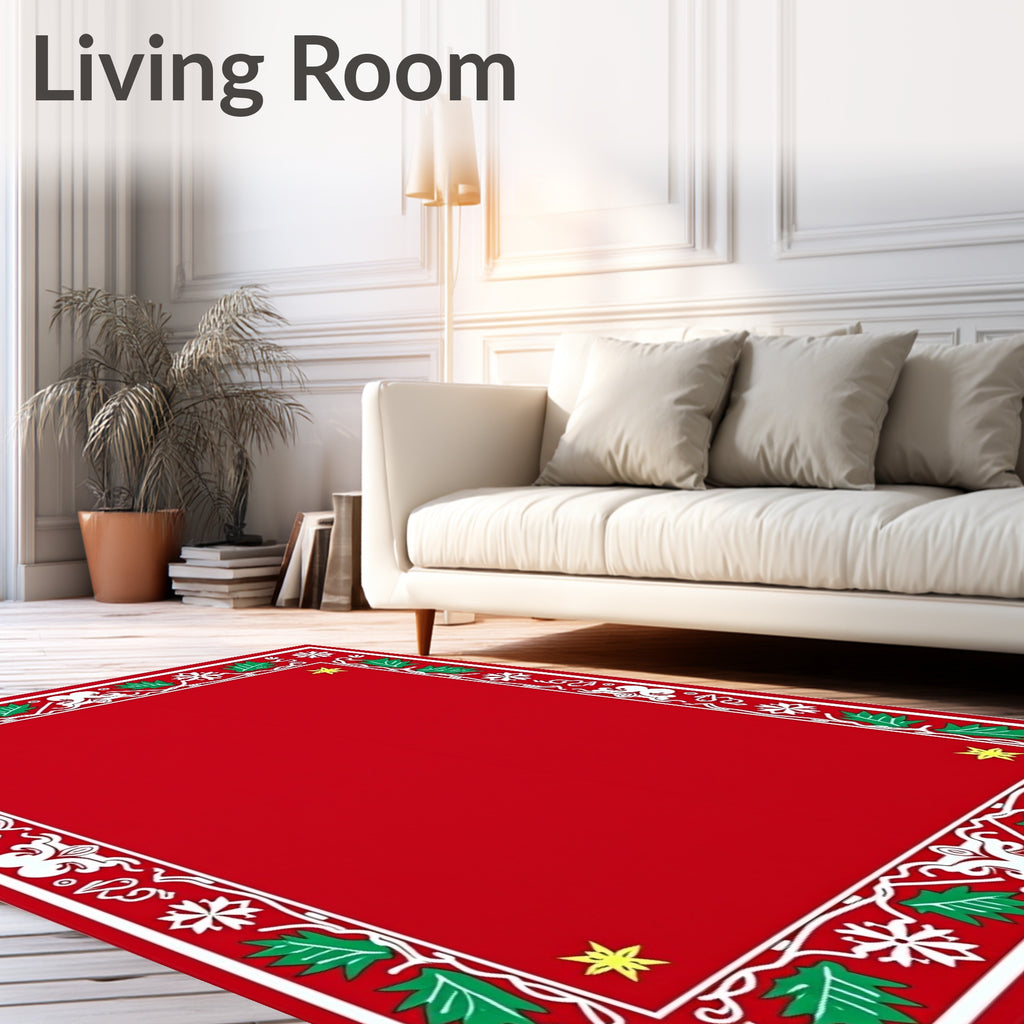 Crimson Bordered Holly Star Frame Rug