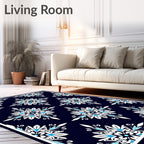 Navy Blue White Blue Floral Medallion Rug