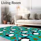 Cute Penguin Holly Berry Whimsical Rug