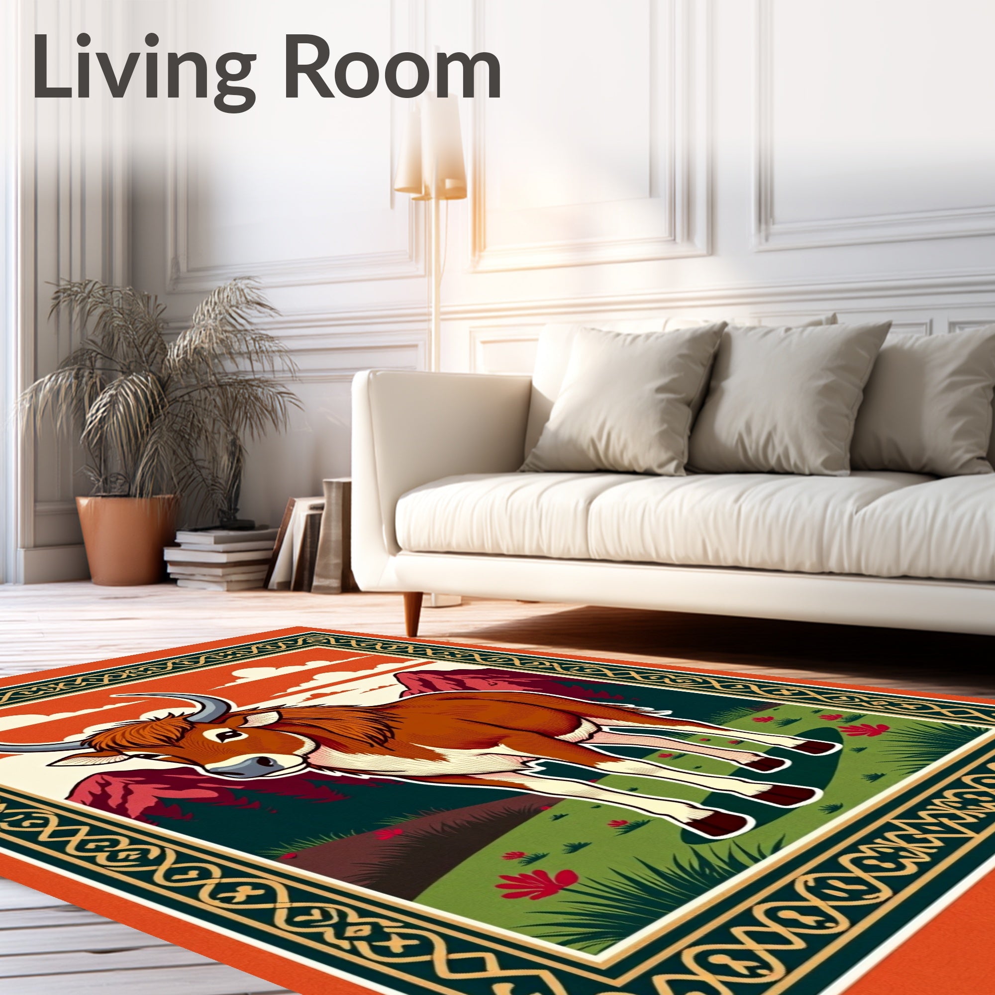 Brave Bull Rustic Landscape Art Rug