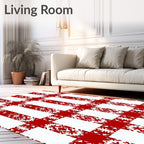 Bold Red White Gingham Floral Medallion Rug