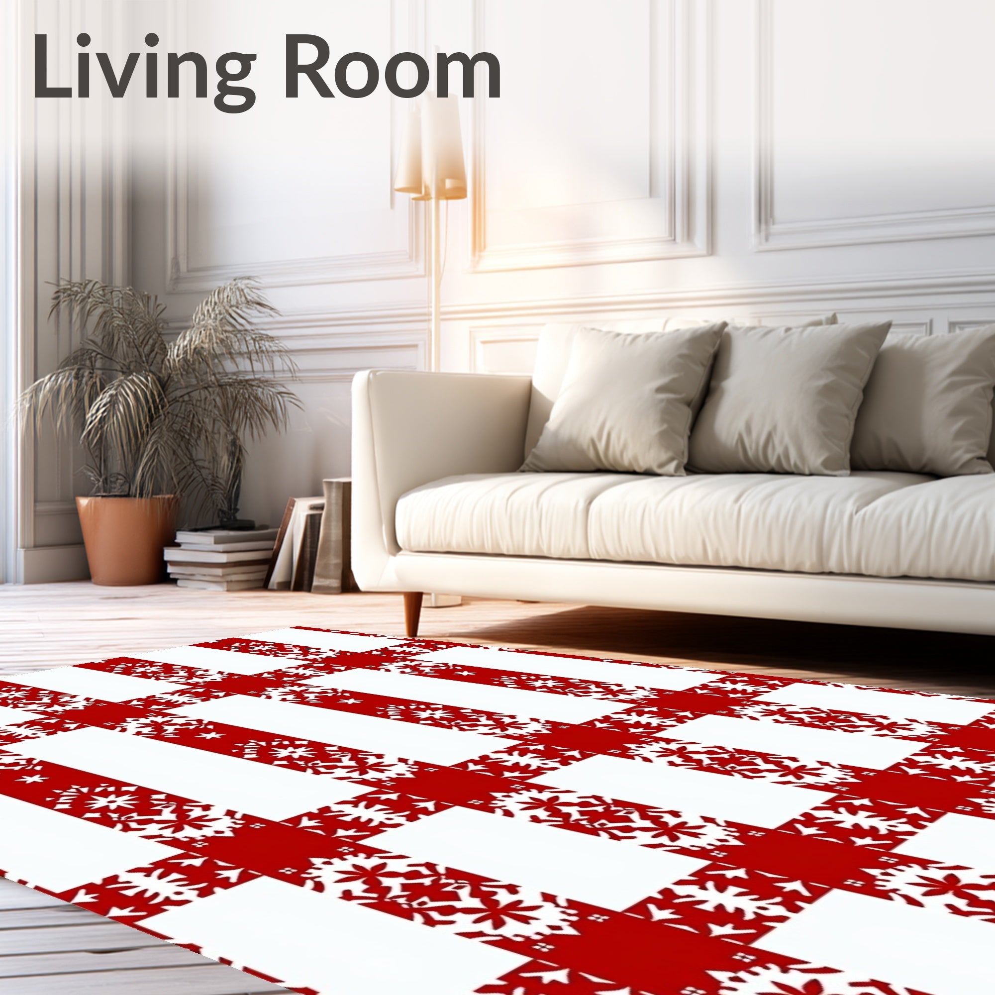 Bold Red White Gingham Floral Medallion Rug