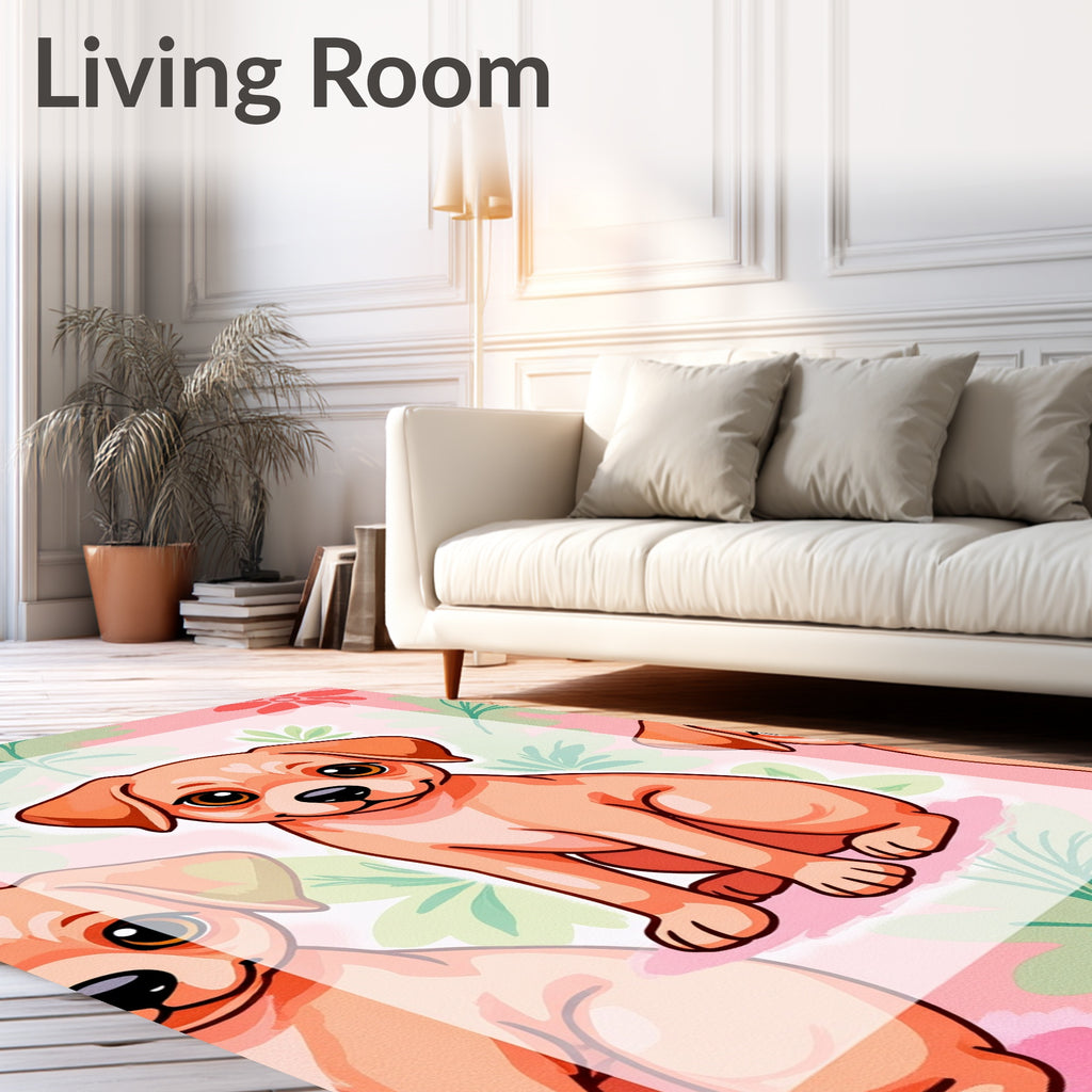 Whimsical Peach Puppy Floral Accent Rug