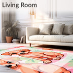 Whimsical Peach Puppy Floral Accent Rug