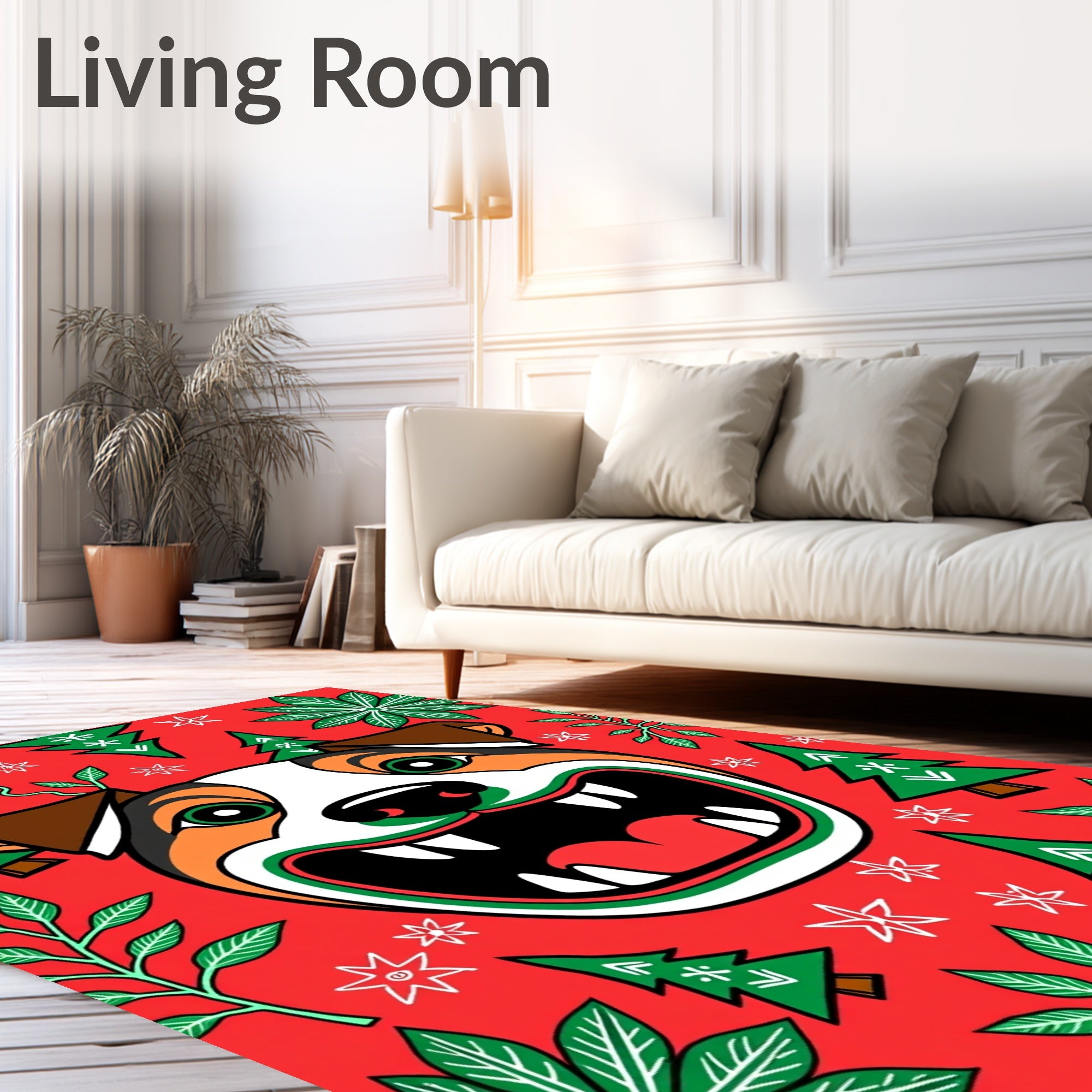 Festive Red Dog Christmas Trees Rug