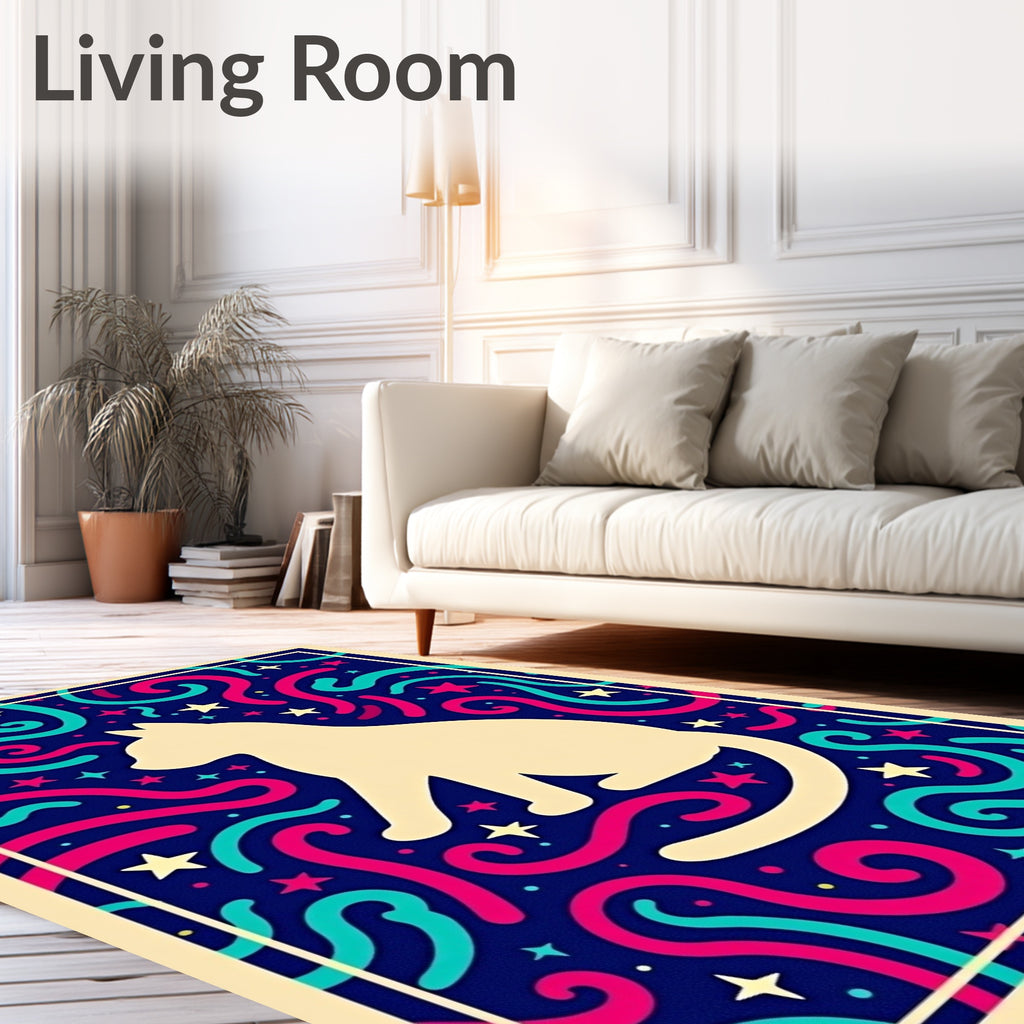 Cream Cat with Swirls and Stars Rug