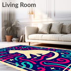 Cream Cat with Swirls and Stars Rug