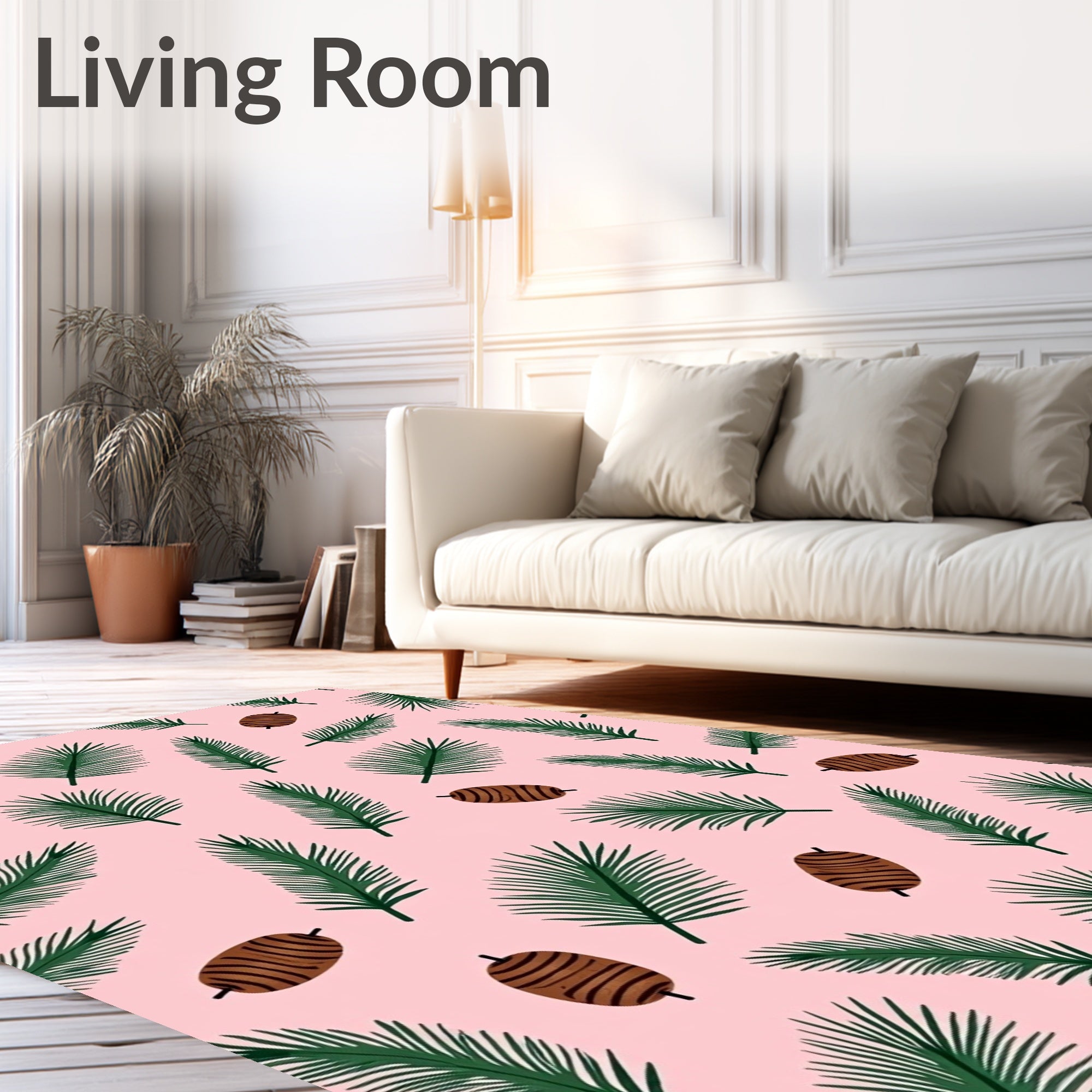Pink Palm Leaf Seed Scatter Rug